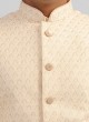 Thread Work Nehru Jacket Suit In Cream Color